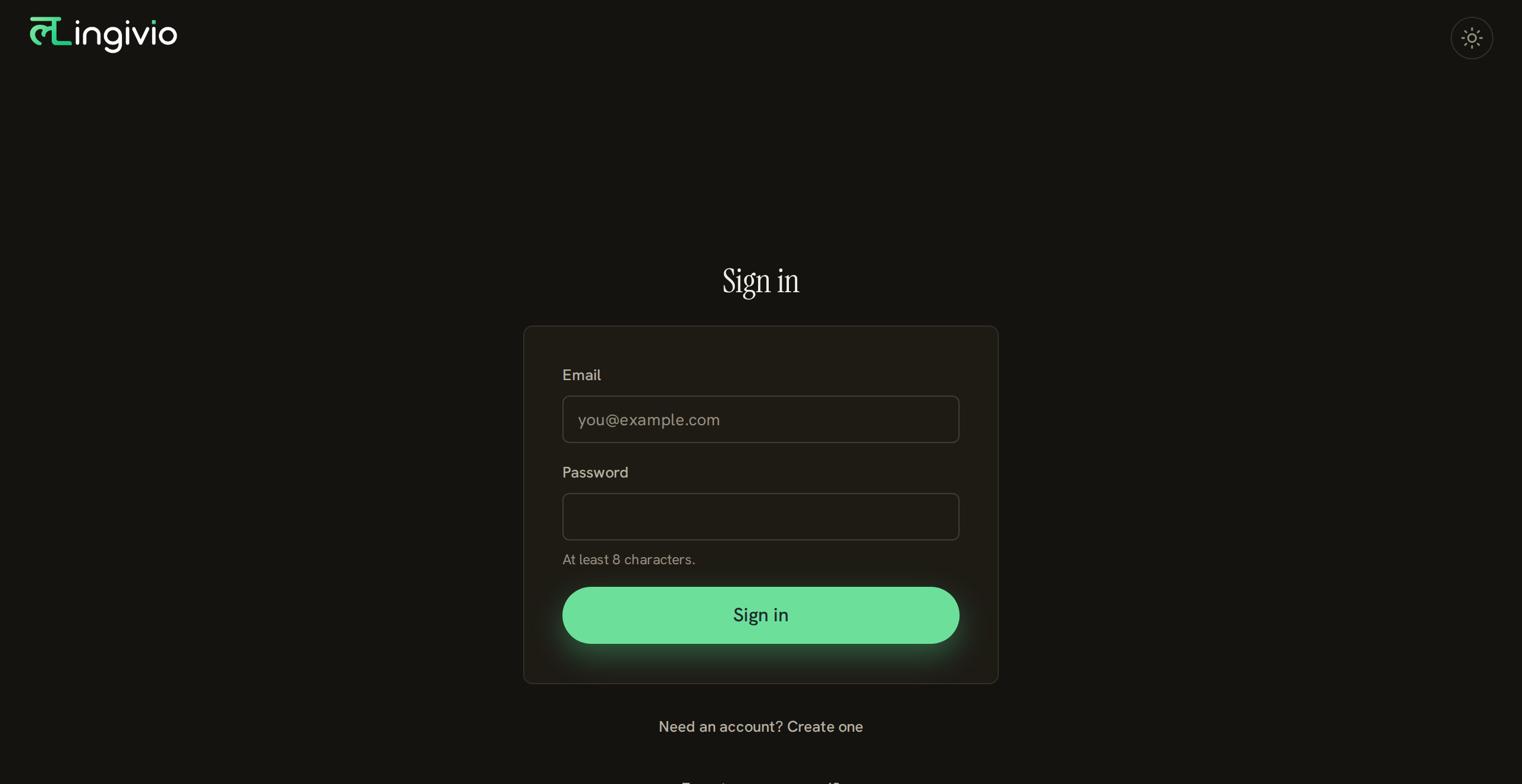 The sign-in screen, with fields for an email address and a password.